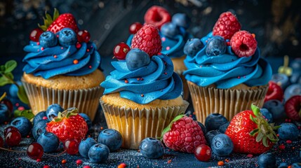 Delicious 4th of july cupcakes and desserts in patriotic red, white, and blue decorations