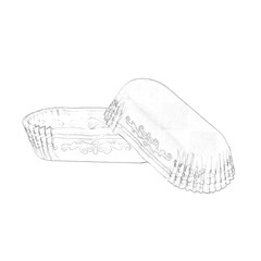 White paper baking form for eclairs and cakes with golden patter. Hand drawn pencil sketch illustration
