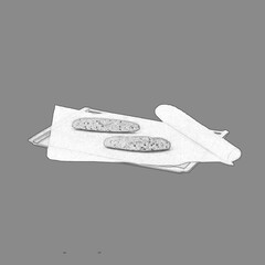 Baking paper with cakes, white bakery parchment isolated over transparent background, confectionery clipart png illustration. Hand drawn pencil sketch illustration