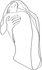 Trendy one line woman body.Girl hugs herself. Elegant continuous line print for textile, poster, card, t-shirt etc.