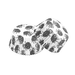 White round paper baking forms for muffins and cupcakes with lad. Hand drawn pencil sketch illustration