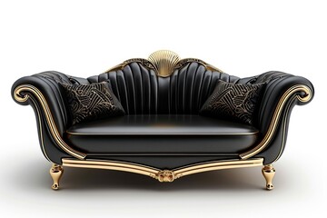 An Art Deco armchair with curved lines and gilded accents exudes vintage - obrazy, fototapety, plakaty