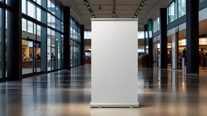 White Roll-Up Banner Mockup (Copy Space) - Shopping Mall Display, Retail Marketing, Event Promotion