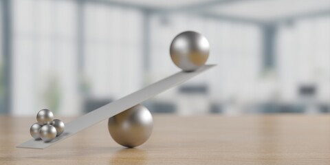Balance concept. Metal scale with different balls