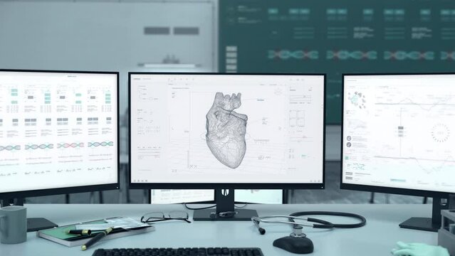 Printer equipment is analyzing heart for fabrication from filament. Modern printer creates fabrication of a human heart using filaments. Fabricating the organ by recreating heart filament. 3D Printing