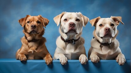 Three Dogs with a Blue Background