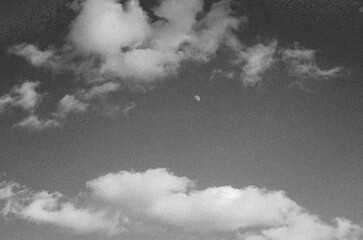 Moon in the deep blue sky wallpaper. Hand drawn pencil sketch illustration