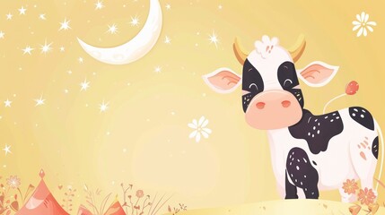 Naklejka premium Illustration of a sacrificial cow for the Islamic Eid al-Adha holiday Islamic ornaments in the background.