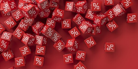 Red Blocks With Percentage Symbol. Sale Discount Concept