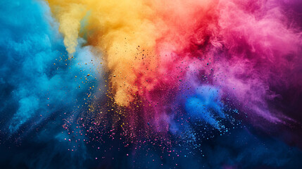 Festival of Color Powder Explosion, colorful rainbow holi powder exploding, isolated on solid...