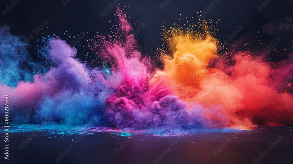 Wall mural festival of color powder explosion, colorful rainbow holi powder exploding, isolated on solid colour