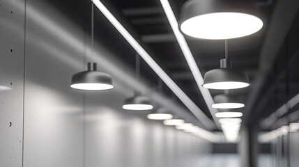 Corridor in a modern building with neon lights