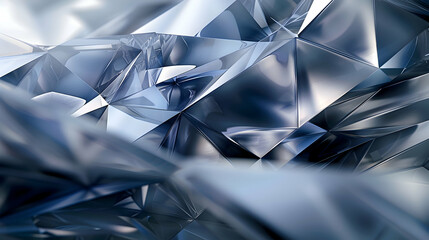 A high-definition image of a scene featuring sharp, angular geometric shapes in bright silver, overlaid with a layer of soft, wavy lines in translucent blue, creating a striking visual contrast