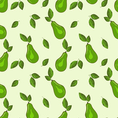 Ripe, juicy avocado cut with leaves, seamless geometric pattern, vector.Hand drawn in doodle style.Design for printing on fabrics, holiday and confectionery packaging, wallpaper, wrapping and scrap