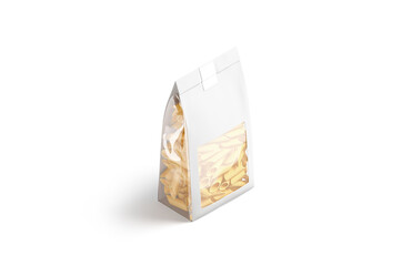 Blank white paper transparent pack with penne pasta mockup, isolated