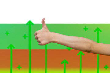 Bulgaria flag with green up arrows, country statistics concept, increasing values and improving 
