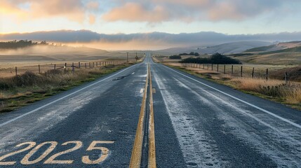 Fototapeta premium Road with 2025 Printed on Asphalt