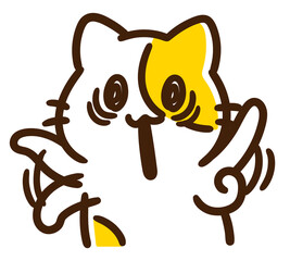 恐ろしい形相で慌てふためくかわいいねこのキャラクターのコミカルなイラスト