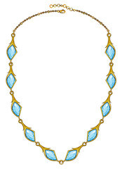Fototapeta premium Necklace jewelry modern art design set with blue topaz sketch by hand on paper. 