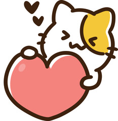 ハートを抱えるかわいいねこのキャラクターの上半身イラスト