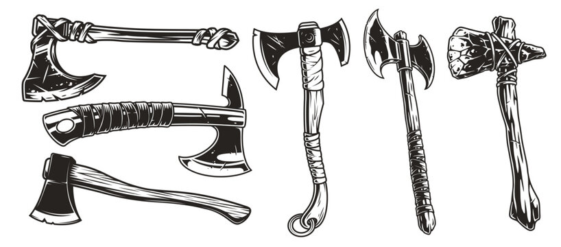 Hand axes monochrome set stickers