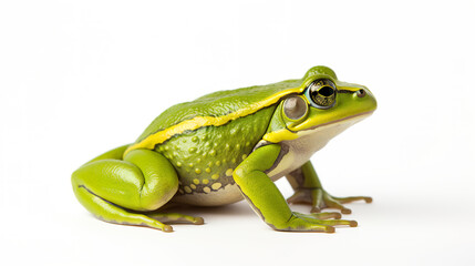 Fototapeta premium An isolated green frog against a stark white background