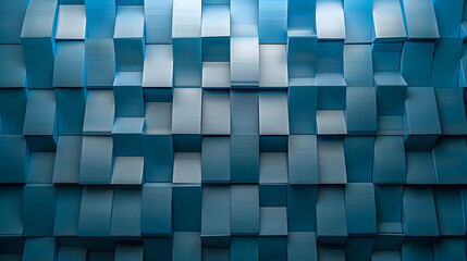 A high-definition photograph capturing a sleek, modern geometric pattern featuring large, flat rectangles arranged in a subtle gradient of cool blues, resembling a calming ocean wave