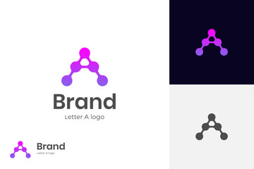 simple Letter A tech logo icon design with molecule dots graphic idea creative logo symbol for brand identity, initial artificial intelligence signs