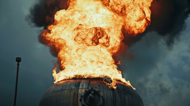 A tank with a safety relief valve or explosion vent, highlighting the potential hazards and safety measures involved