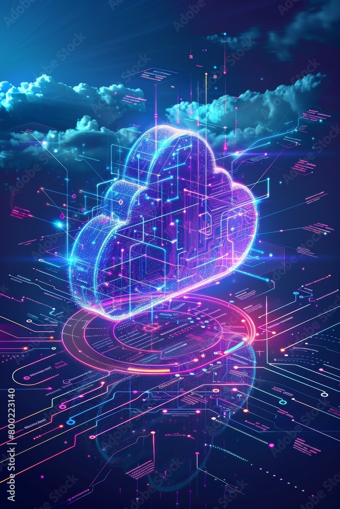 Poster infographic connecting devices to cloud storage for seamless computing and data access