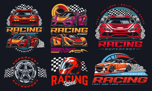 Drag racing colorful set stickers