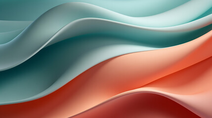 Obraz premium Fluid Motion: Teal and Coral Waves - Featuring Sea Green and Peach Tones with Minimalist Nautical Theme, Evoking Gentle Curves and Fluidity