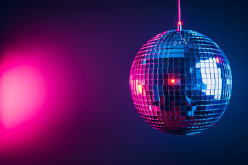 Shimmering Disco Ball Sphere Illuminated by Colorful Lights - Perfect Party Night Wallpaper with Space for Text