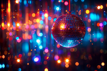 Vibrant Disco Ball Sphere Illuminated with Colorful Lights: Perfect Party Nights Wallpaper with...