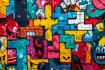 Obraz premium Vibrant Urban Graffiti Art Seamless Pattern: Capturing the Energy and Creativity of Street Culture