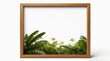 Isolated on a white background, a blank wooden frame in a nature park