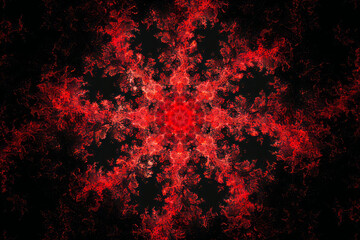 Infinite Reproductive Red Fractal Pattern on Black Background: A Graphic Shape Exploration