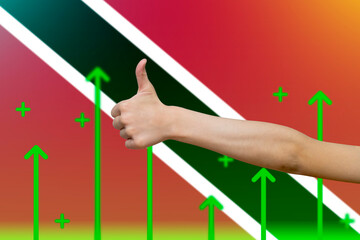 Trinidad And Tobago flag with green up arrows, increasing values and improving economy, country 