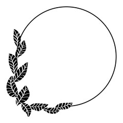 Beautiful leaves circle frame. Hand drawing illustration