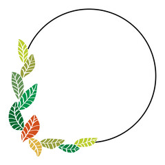 Beautiful leaves circle frame. Hand drawing illustration