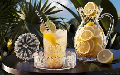 Fresh lemon slice in a healthy cocktail drink generative AI