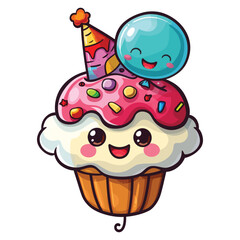 Sticker a cupcake with a blue and pink frosting