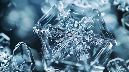 The intricate structure of a snowflake, hyperreal and microscopic, highdetail closeup