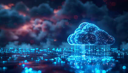 Conceptual 3D image of a cloud communication network with a high level of encryption and user connectivity