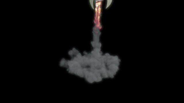 3D-animation. The rocket takes off releasing the dam from the engines