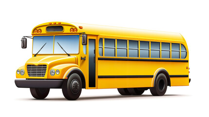 An isolated cartoon school bus on a background of pure white