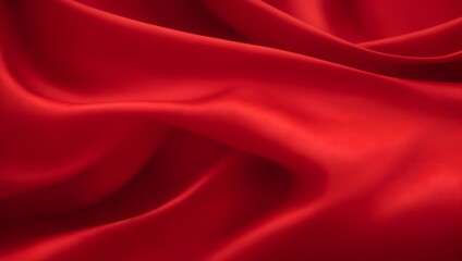 Fototapeta premium Elegant satin cloth background. Soft texture of red silk with delicate waves and smooth folds.