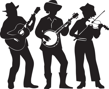 Banjo Fiddle Music Band Silhouette