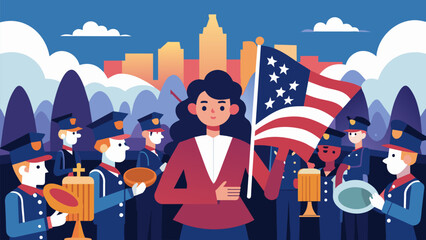 With the sounds of marching bands and patriotic songs a film honoring the sacrifices of veterans and their families evokes deep emotions.. Vector illustration