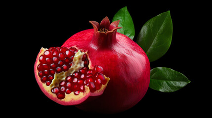 Close-up of an isolated pomegranate on a black background